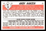 1953 Bowman B&W Reprint #64  Andy Hansen  Back Thumbnail