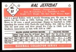 1953 Bowman B&W Reprint #37  Hal Jeffcoat  Back Thumbnail