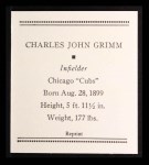 1933 Tattoo Orbit Reprint #22  Charlie Grimm  Back Thumbnail