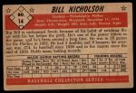 1953 Bowman B&W #14  Bill Nicholson  Back Thumbnail