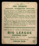 1933 Goudey #109  Joe Cronin  Back Thumbnail