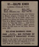1948 Leaf #91 Ralph Kiner Back Thumbnail