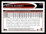 2012 Topps #111  Kevin Slowey  Back Thumbnail