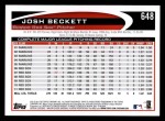 2012 Topps #648  Josh Beckett  Back Thumbnail