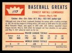 1960 Fleer #17  Ernie Lombardi  Back Thumbnail
