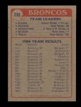 1985 Topps #235   -  Sammy Winder / Steve Watson / Steve Foley / Mike Harden / Rulon Jones / Steve Busick Broncos Leaders Back Thumbnail