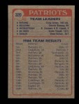 1985 Topps #320   -  Craig James / Derrick Ramsey / Raymond Clayborn / Ronnie Lippett / Andre Tippett / Steve Nelson Patriots Leaders Back Thumbnail