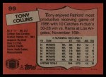 1987 Topps #99  Tony Collins  Back Thumbnail