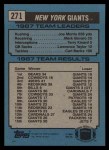 1988 Topps #271   -  Joe Morris / Mark Bavaro / Terry Kinard / Lawrence Taylor / Carl Banks Giants Leaders Back Thumbnail