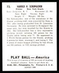 1939 Play Ball Reprint #73  Hal Schumacher  Back Thumbnail