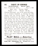 1939 Play Ball Reprint #50  Charley Gehringer  Back Thumbnail