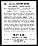 1941 Play Ball Reprint #13  Jimmie Foxx  Back Thumbnail