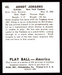 1939 Play Ball Reprint #42  Arndt Jorgens  Back Thumbnail