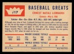 1960 Fleer #17  Ernie Lombardi  Back Thumbnail