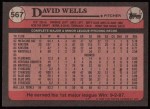1989 Topps #567  David Wells  Back Thumbnail