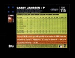 2007 Topps Update #115  Casey Janssen  Back Thumbnail