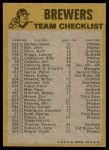 1974 Topps Red Team Checklist   Brewers Team Checklist Back Thumbnail