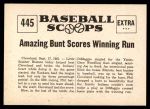 1961 Nu-Card Scoops #445   -   Phil Rizzuto  2 Runs Save 1st Place for NY Yankees Back Thumbnail