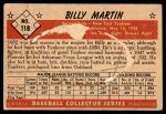 1953 Bowman #118  Billy Martin  Back Thumbnail