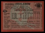 1983 Topps #112  Russell Erxleben  Back Thumbnail