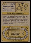 1974 Topps #42 ONE Del Williams  Back Thumbnail