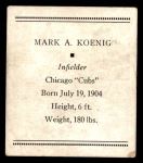 1933 Tattoo Orbit R305  Mark Koenig   Back Thumbnail