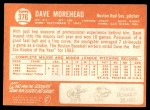 1964 Topps #376 Dave Morehead Back Thumbnail