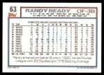 1992 Topps #63 Randy Ready Back Thumbnail