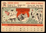 1956 Topps #79 Sandy Koufax Back Thumbnail