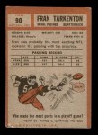 1962 Topps #90 Fran Tarkenton Back Thumbnail