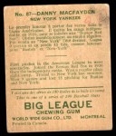 1933 World Wide Gum #87  Danny MacFayden    Back Thumbnail