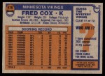 1976 Topps #479  Fred Cox  Back Thumbnail