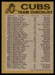1974 Topps Red Team Checklist   Cubs Team Checklist Back Thumbnail