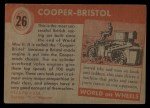 1954 Topps World on Wheels #26   Cooper-Bristol Back Thumbnail