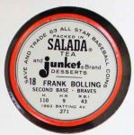 1963 Salada Metal Coins #18  Frank Bolling  Back Thumbnail