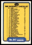 1982 Fleer #647   Yankees / Dodgers Checklist Front Thumbnail