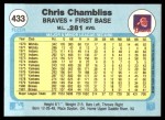 1982 Fleer #433  Chris Chambliss  Back Thumbnail