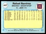 1982 Fleer #447  Rafael Ramirez  Back Thumbnail
