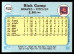 1982 Fleer #432  Rick Camp  Back Thumbnail