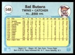 1982 Fleer #548  Sal Butera  Back Thumbnail