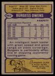 1979 Topps #482  Burgess Owens  Back Thumbnail