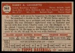 1952 Topps #365 Cookie Lavagetto Back Thumbnail