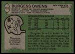 1978 Topps #121  Burgess Owens  Back Thumbnail