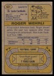 1974 Topps #421  Roger Wehrli  Back Thumbnail