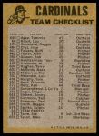 1974 Topps Red Team Checklist   -     Cardinals Team Checklist Back Thumbnail