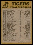 1974 Topps Red Team Checklist   Tigers Team Checklist Back Thumbnail