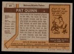 1973 Topps #61  Pat Quinn   Back Thumbnail