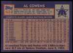 1984 Topps #622  Al Cowens  Back Thumbnail