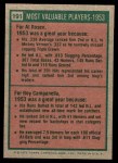 1975 Topps Mini #191   -  Al Rosen / Roy Campanella 1953 MVPs Back Thumbnail