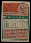 1975 Topps Mini #489  Cecil Cooper  Back Thumbnail